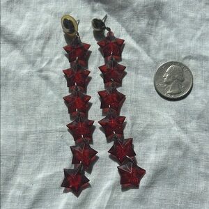 Elegant Red Star Drop dangle pierced vintage plastic Earrings